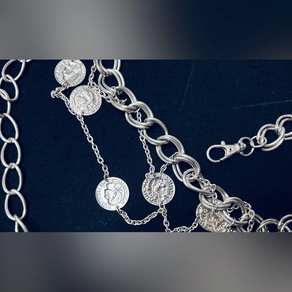 Vintage Silver Tone Coin Chain Link Belt - Picture 10 of 10